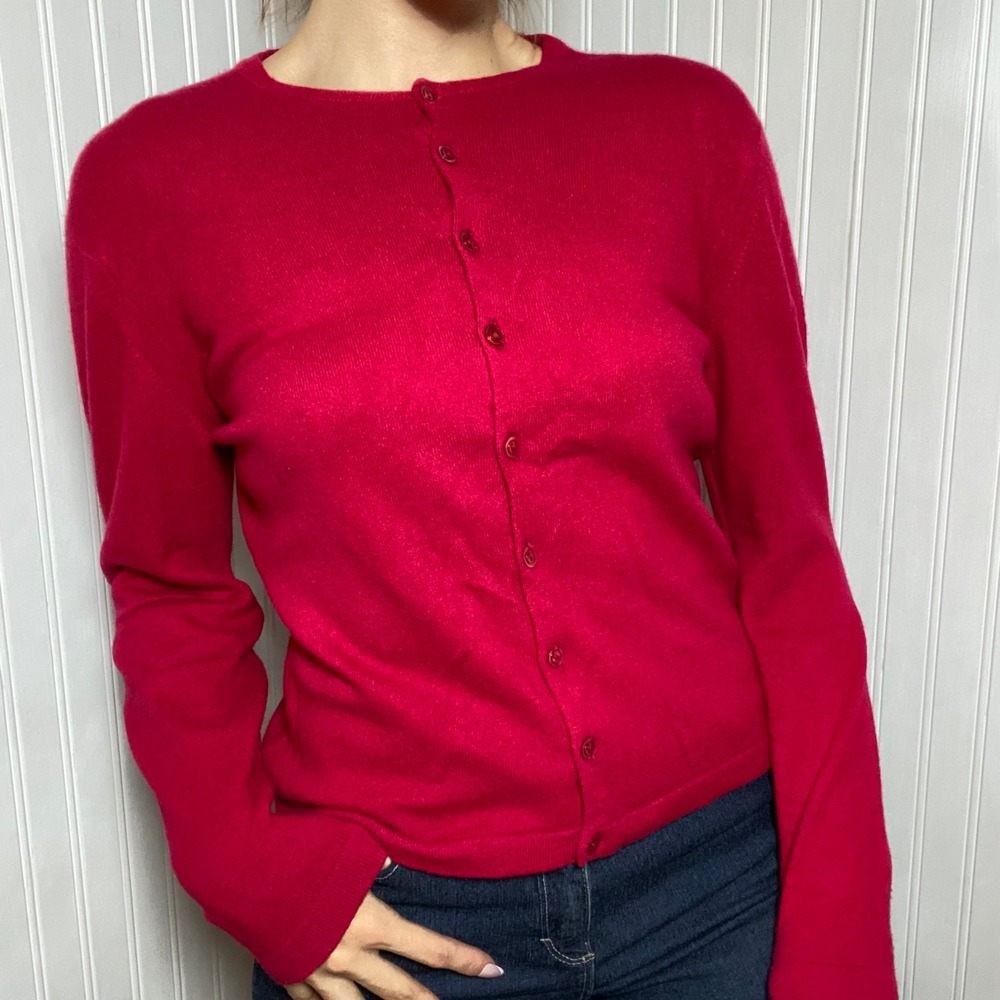 VTG Cashmere Nada Preppy Classic Red Cardigan Sweater Old Money Luxury Knit - S